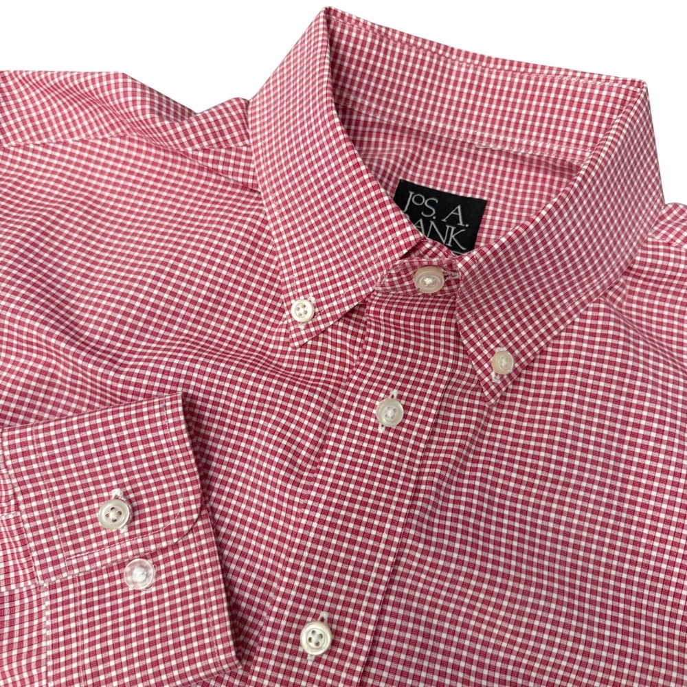 Jos. A. Bank Shirt Mens Medium Red Gingham Traveler's Collection Button Down M